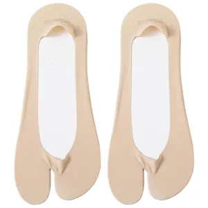 Chaussettes tabi beige femme bout separe, bas invisibles respirants coton paire.