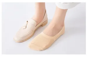 Close-up detail of women's ultra-thin breathable mesh invisible boat socks summer wear