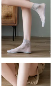 Women thin summer lace short socks breathable mesh cotton bottom anti-slip ankle socks
