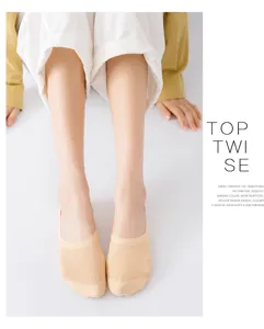 Summer women thin ice silk mesh breathable invisible boat socks detail view, soft cotton