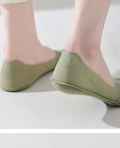 Detail shot of women summer thin invisible boat socks featuring anti-slip silicone heel grips.