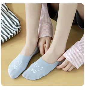 Summer thin shallow invisible boat socks women cute rabbit cartoon printed anti-slip low cut socks