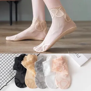 Women thin summer lace ruffle socks breathable non-slip cotton bottom short socks!