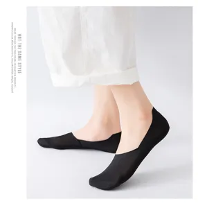 Detailed view of breathable black ice silk mesh invisible boat socks with anti-slip design.
