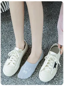 Summer thin low-cut invisible boat socks for women with cute rabbit print design.