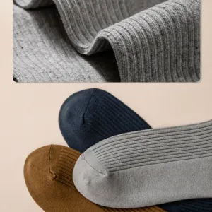 Men's pure cotton mid-tube socks, ribbed breathable casual dress socks for daily wear.