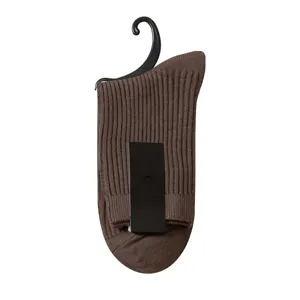 Men brown ribbed cotton mid-tube socks comfortable breathable casual daily wear pairs
