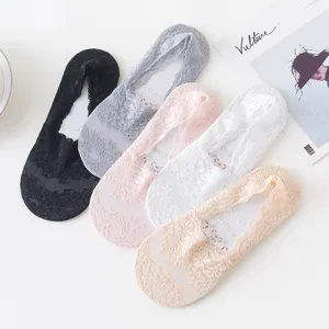 Women Lace Boat Socks Shallow Cut Invisible Non-Slip Silicone Cotton Bottom Breathable Spring Summer Low Cut