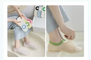 Detail view of summer thin invisible boat socks with anti-slip heel silicone grip design.