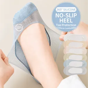 Women summer thin mesh invisible boat socks anti-slip silicone low cut breathable cotton socks
