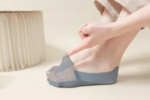 Detail view of breathable women gray lace mesh low cut invisible boat socks summer style