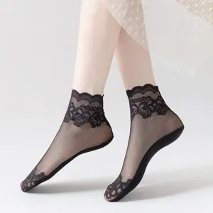 Women's Summer Thin Mesh Lace Ruffle Short Socks Breathable Cotton Bottom Casual Boat Socks Invisible Socks