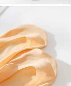 Detail shot of women's shallow ice silk invisible boat socks in nude tone, soft fabric.