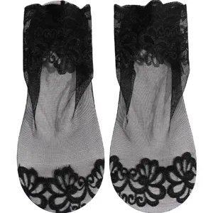 Women black lace short socks sheer mesh floral ruffle ankle socks summer breathable