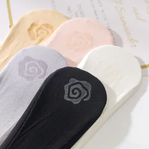 Womens shallow invisible socks with anti-slip silicone rose pattern summer boat socks