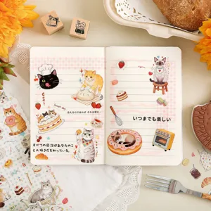 Cute cat and dessert themed stickers set for journaling decoration and scrapbooking