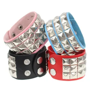 Juego de pulsera de cuero con tachuelas estilo punk, joyería de muñeca multicapa con remaches.