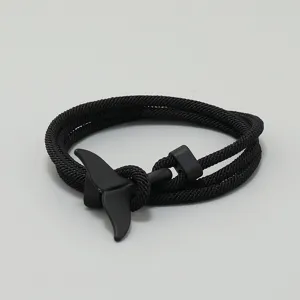 Minimalistisches schwarzes geflochtenes Seil Walflosse Armband maritime Stil Paar Schmuck