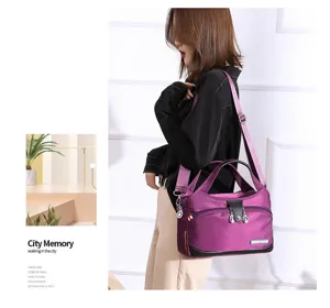 Women large capacity nylon shoulder bag casual messenger handbag purple stylish tote purse