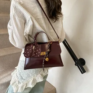 Women PU Leather Crossbody Bag Fashion Casual Small Square Shoulder Bag With Scarf And Pendant Vintage Commuter Handbag