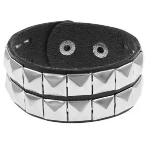 Estilo punk doble fila cuadrada metal tachuela negro cuero pulsera brazalete.