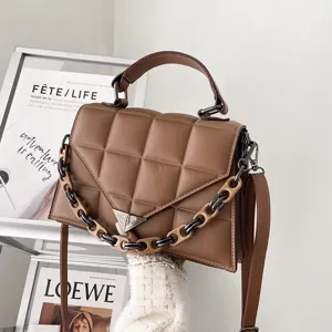 Women's Fashion Quilted Shoulder Bag PU Leather Crossbody Bag With Chunky Chain Strap Trendy Tote Handbag