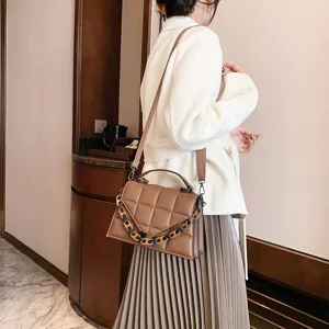 Korean style quilted shoulder bag for women fashion top handle handbag with chic chain strap.