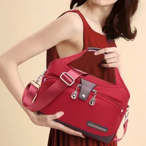 Women Large Capacity Nylon Oxford Shoulder Crossbody Bag Casual Multi-Pocket Waterproof Travel Handbag Tote Bag