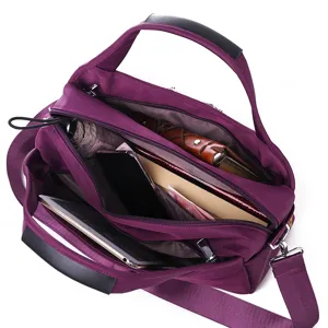 Women large capacity nylon oxford shoulder bag casual purple crossbody handbag main