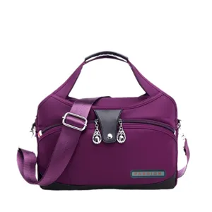 Women purple nylon crossbody shoulder bag casual large capacity tote handbag with strap