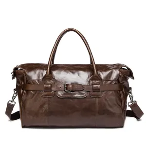 Sac de voyage en cuir véritable marron vintage, grand sac à main pour hommes et femmes.