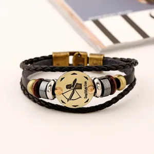 Pulsera trenzada de cuero multicapa retro signo zodiacal Sagitario para hombres joyería de moda