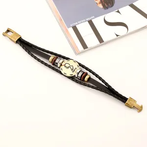 Pulsera de Cuero Trenzado con Constelación de Géminis Vintage Joyería para Hombres