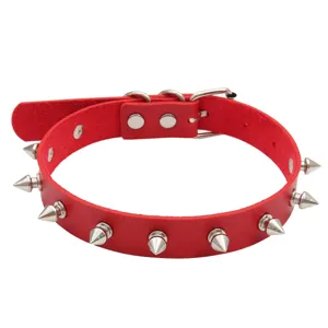 Gargantilla de cuero PU rojo con tachuelas metálicas, joyería de estilo rock punk gótico.
