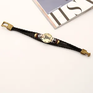 Pulsera de cuero trenzado retro para hombre con el signo zodiacal de Tauro moda