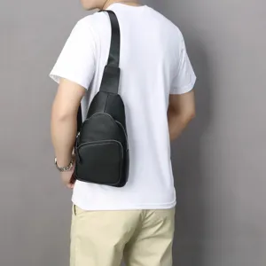 Men genuine leather sling bag stylish casual chest backpack black daily wear practical accessory