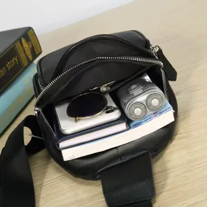 Genuine leather sling bag men casual chest bag vintage black crossbody bag for daily use