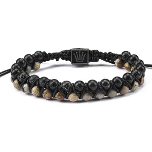Pulsera trenzada de cuentas hecha a mano con abalorio de corona piedra natural ajustable
