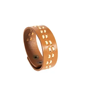 Bracelet en cuir large rétro pour hommes et femmes, manchette punk vintage en cuir bovin.