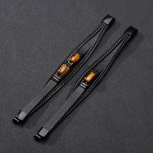 Men's Multi-Layer Woven Leather Tiger Eye Stone Bracelet Stainless Steel Magnetic Clasp Fashion Stone Jewelry