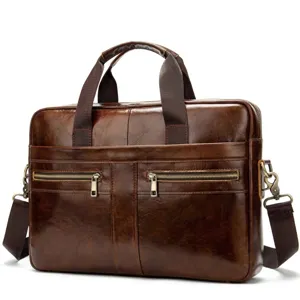 Sac de bureau pour homme en cuir veritable vintage grand format sacoche bandouliere