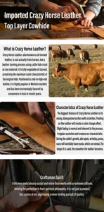 Page de détail de maroquinerie en cuir véritable montrant l'artisanat et la matière.