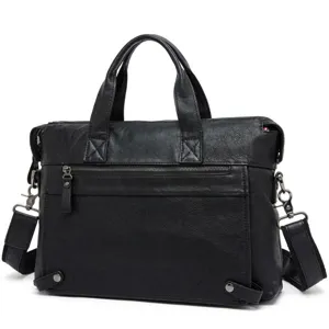 Sac d'affaires vintage en cuir veritable pour homme grand cabas epaule noir elegante
