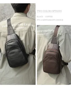 Herren echtes Leder Brusttasche Einzelter Schulter Rucksack Freizeittasche neu.
