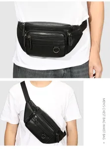 Men's genuine leather chest bag waist bag casual multi-pocket crossbody shoulder bag