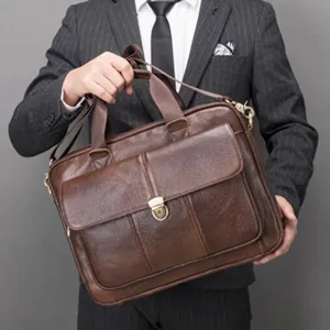 Sac de bureau vintage en cuir veritable pour homme grand cabas bandouliere marron 1p