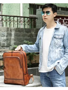 Zaino uomo in vera pelle vintage 15.6 pollici porta pc borsa da viaggio marrone