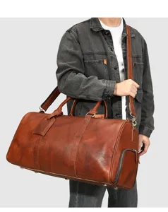 Borsa da viaggio in vera pelle da uomo grande borsa da palestra con scomparto per scarpe