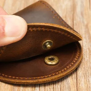Retro Genuine Leather Mini Coin Purse Vintage Small Change Pouch Wallet With Metal Snap Closure For Men And Women