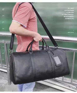 Borsa da viaggio in vera pelle per uomo, grande borsone da palestra con tracolla regolabile.